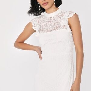 Lulus Romantic Disposition White Lace Mock Neck Bodycon Mini Dress - Size M
